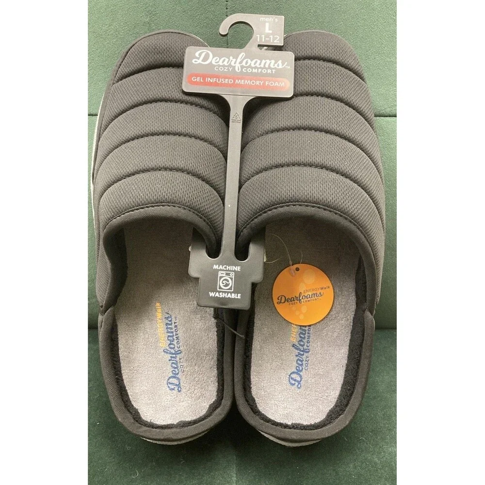 New Men's Dearfoams Cozy Comfort All-Day Clog Slippers Size L (11-12) Black/Grey